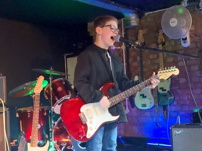 Dylan Gilbert on stage at The Cellar Bar. Image: Gilbert family
