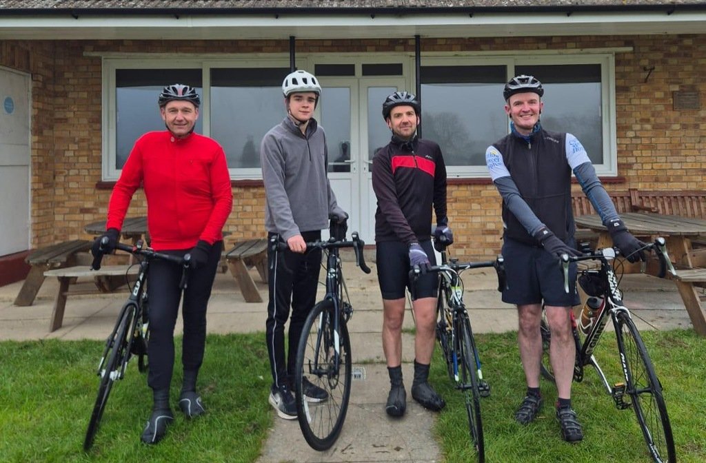 The four cyclists taking on a charity challenge for the Ruth Strauss Foundation at Bedford Cricket Club