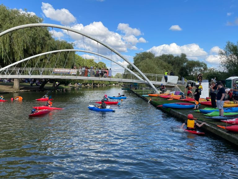 Kayaks on the River Great Ouse by the Butterfly Bridge during the River Festival Image Bedford Borough Council