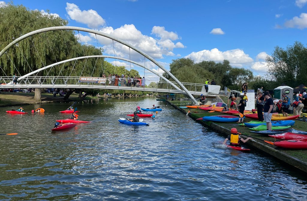 Kayaks on the River Great Ouse by the Butterfly Bridge during the River Festival Image Bedford Borough Council
