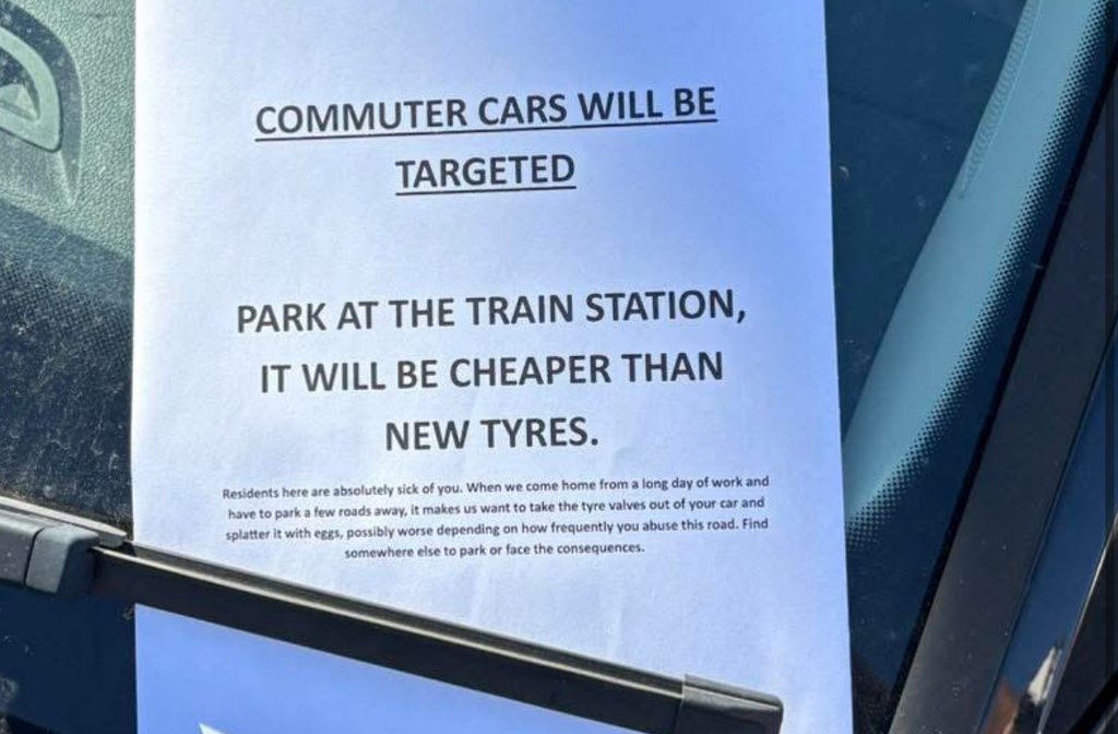 Notes left on cars in Queen's Park. Image Facebook
