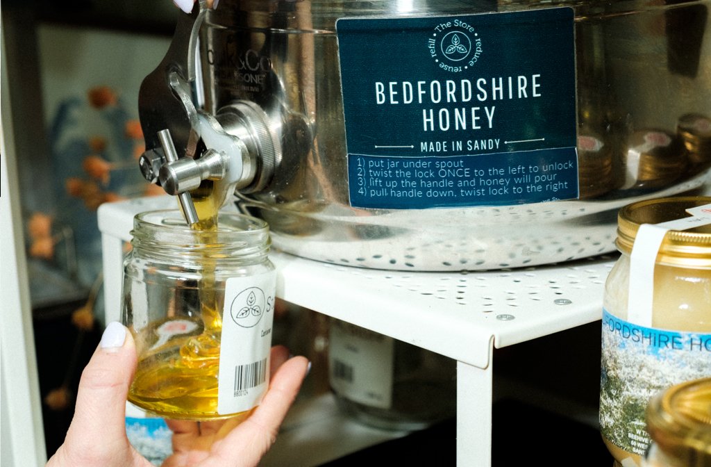 Refillable Bedfordshire honey on tap at The Store on St Cuthbert's Street. Image Cameron Scrimgeour