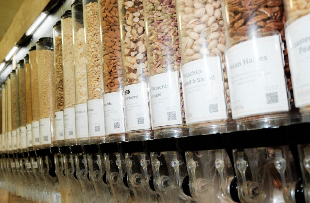 Refillable nut and pasta dispensers at The Store on St Cuthbert's Street. Image Cameron Scrimgeour
