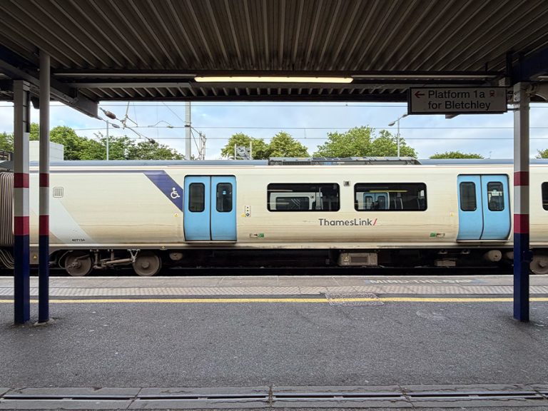 View from platrfom 1 at Bedford Station with a Thameslink train at platform 2 Image Bedford Independent