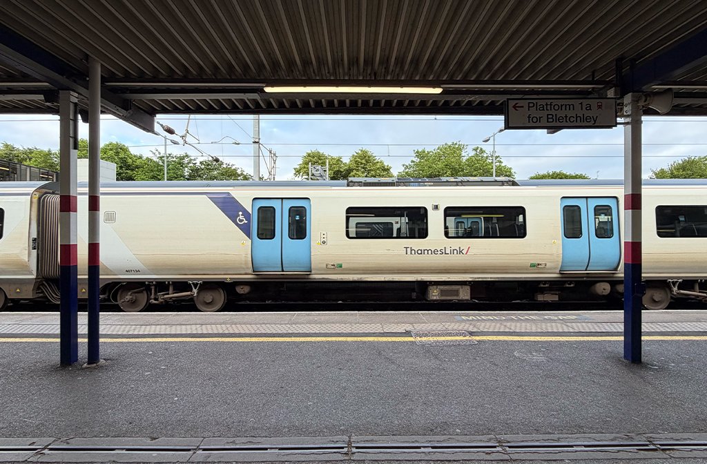 View from platrfom 1 at Bedford Station with a Thameslink train at platform 2 Image Bedford Independent