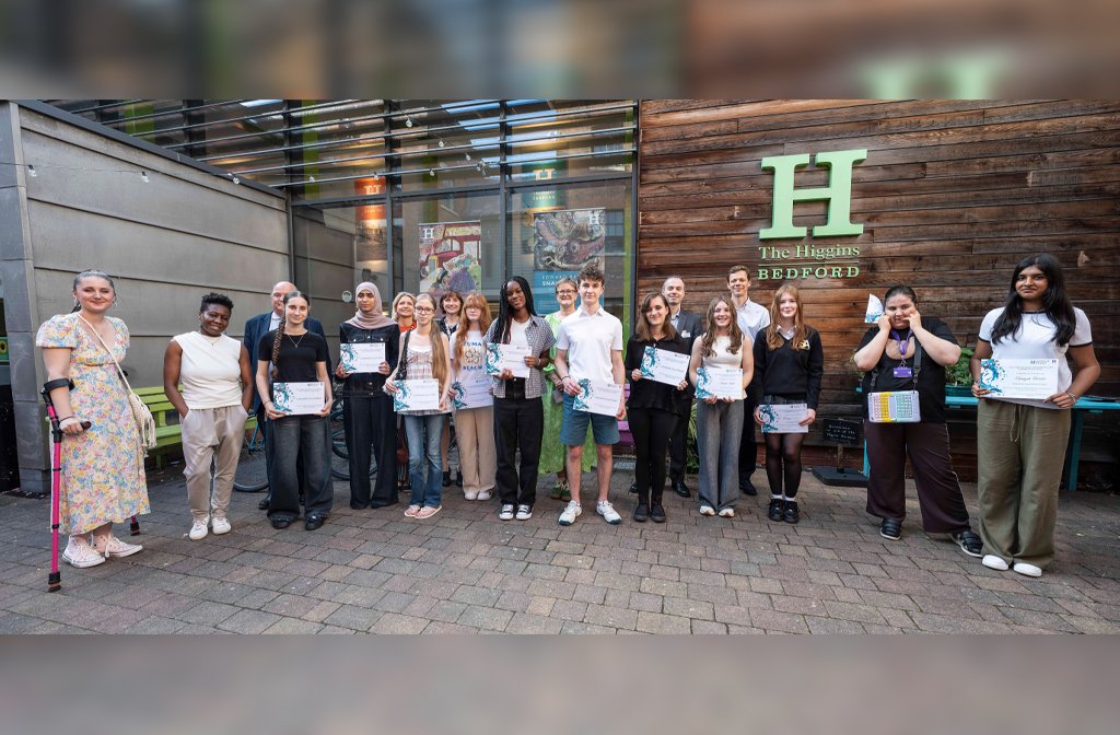 Year 7 - 13 winners of the Harpur Trust art competition at the Higgins Bedford. Image Harpur Trust
