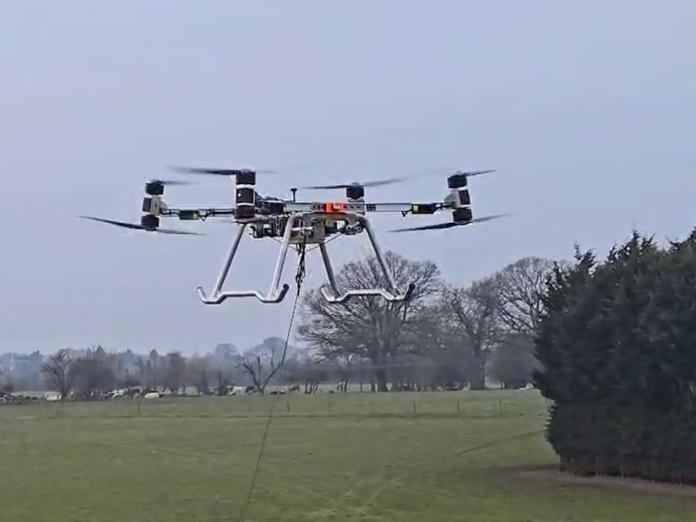 Heavy-lift drone airborne demonstrating Drone Spine battery tech Image The SB Co, ISS Aerospace and Marshall Aerospace