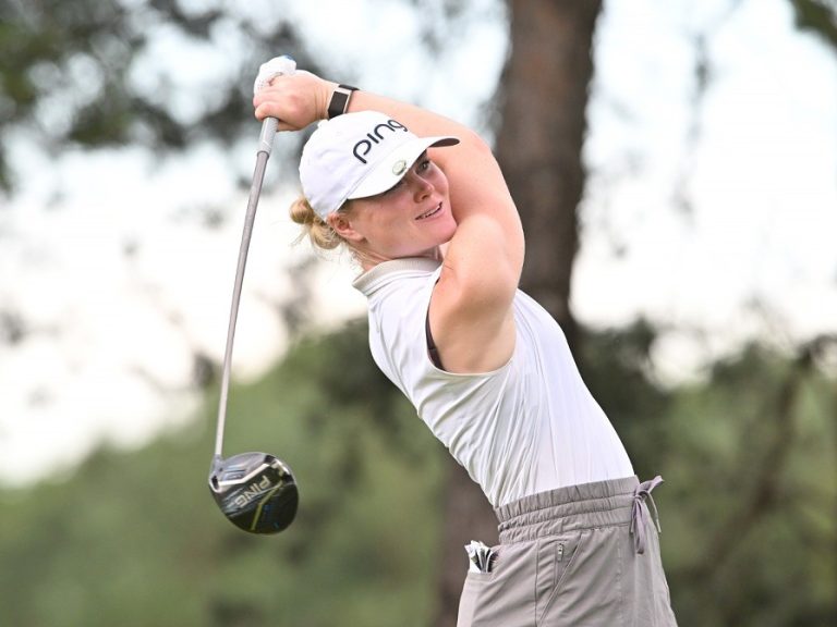 Bedford golfer, Luca Thompson hitting a driver at the Dutch Ladies Open as part of the Ladies European Tour