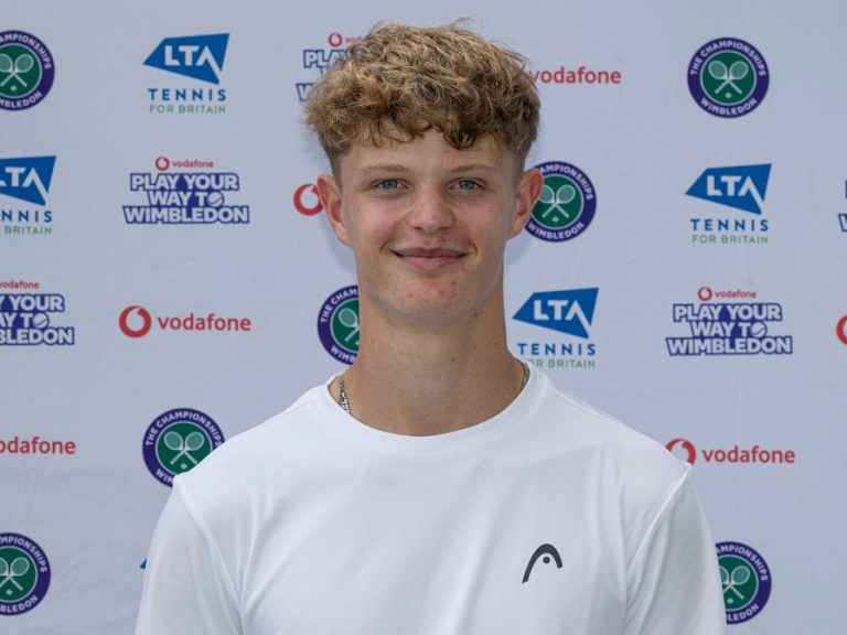 Tennis player, Alfie Hearn after winning at the 'Play Your Way to Wimbledon' event at SW19