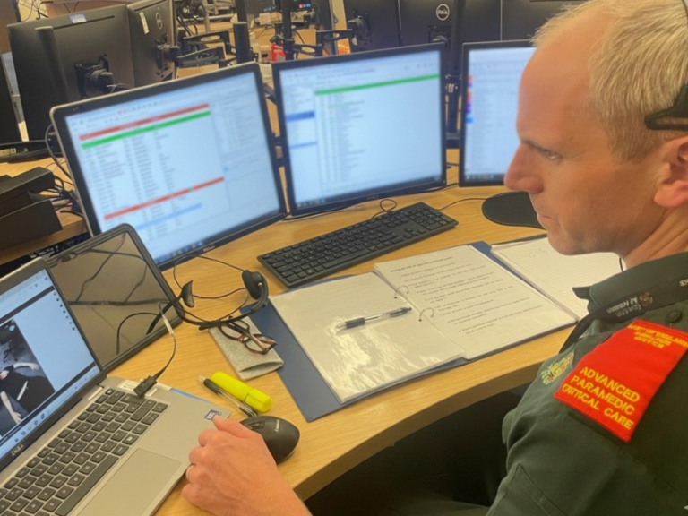 An Advanced Paramedic in Critical Care uses video technology to support and guide members of the public delivering CPR in an emergency