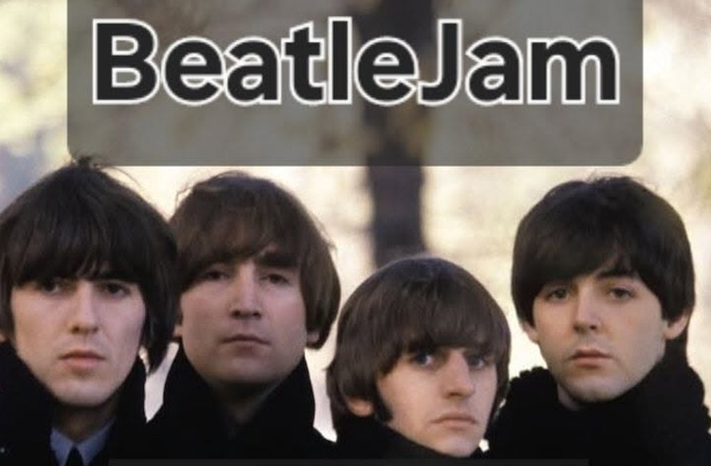 The four members of the Beatles under the words BeatleJam