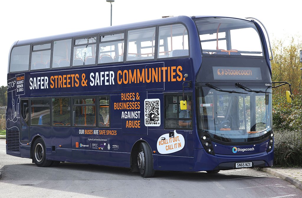 Bus branded with the Buses and Businesses Against Abuse. Image Stagecoach