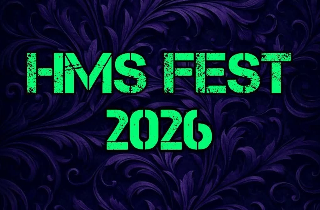 HMS Festival logo on a black flocked background