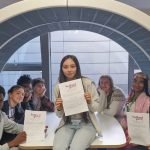 Members of the Bedford Giving Youth Panel sitting in a 'break out' pod at Bedford Sixth Form. Image Bedford Giving
