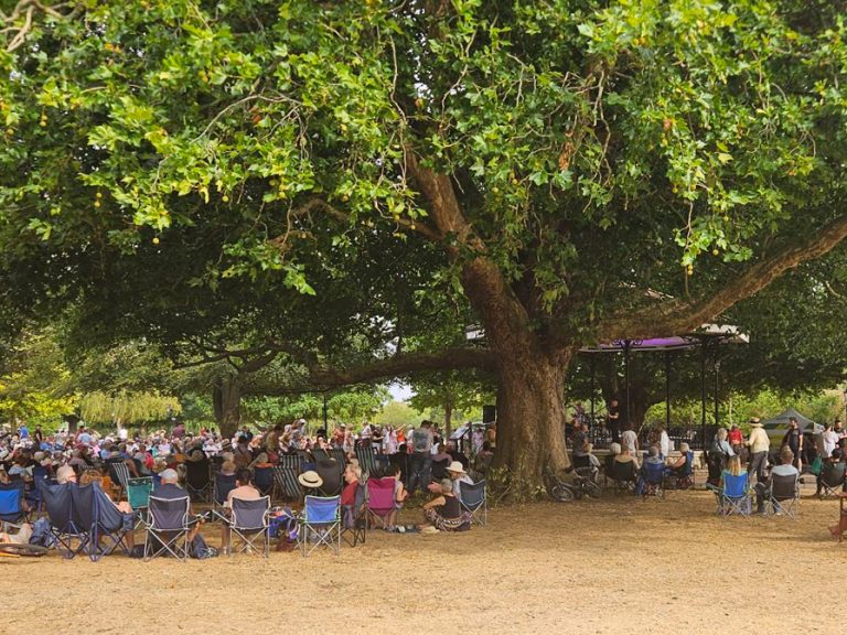 Hundreds of music lovers gathered by Bedford embankment to enjoy Music in the Meadows at the bandstand.