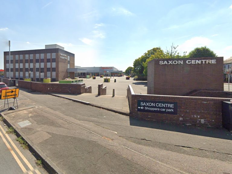 The Saxon Centre, Kempston with the Sainsbury's Superstore in the background across the square Image Google Streetview capture July 2024 © 2026 Google
