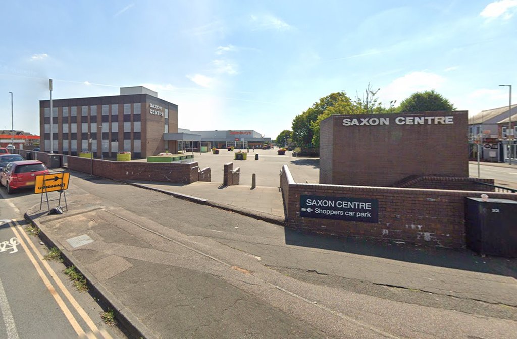 The Saxon Centre, Kempston with the Sainsbury's Superstore in the background across the square Image Google Streetview capture July 2024 © 2026 Google