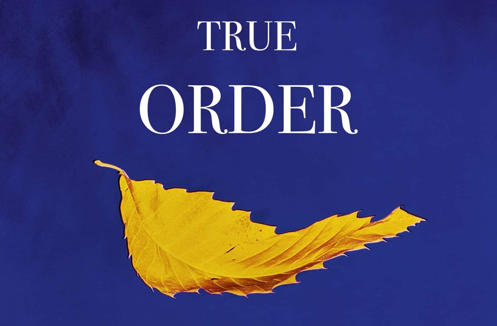 The poster for the New Order tribute band TRUE ORDER featuring a yellow leaf on a dark blue background