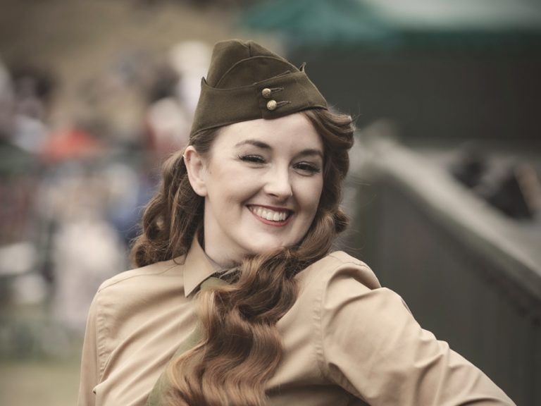 Woman in WWII military uniform. Image Twinwood