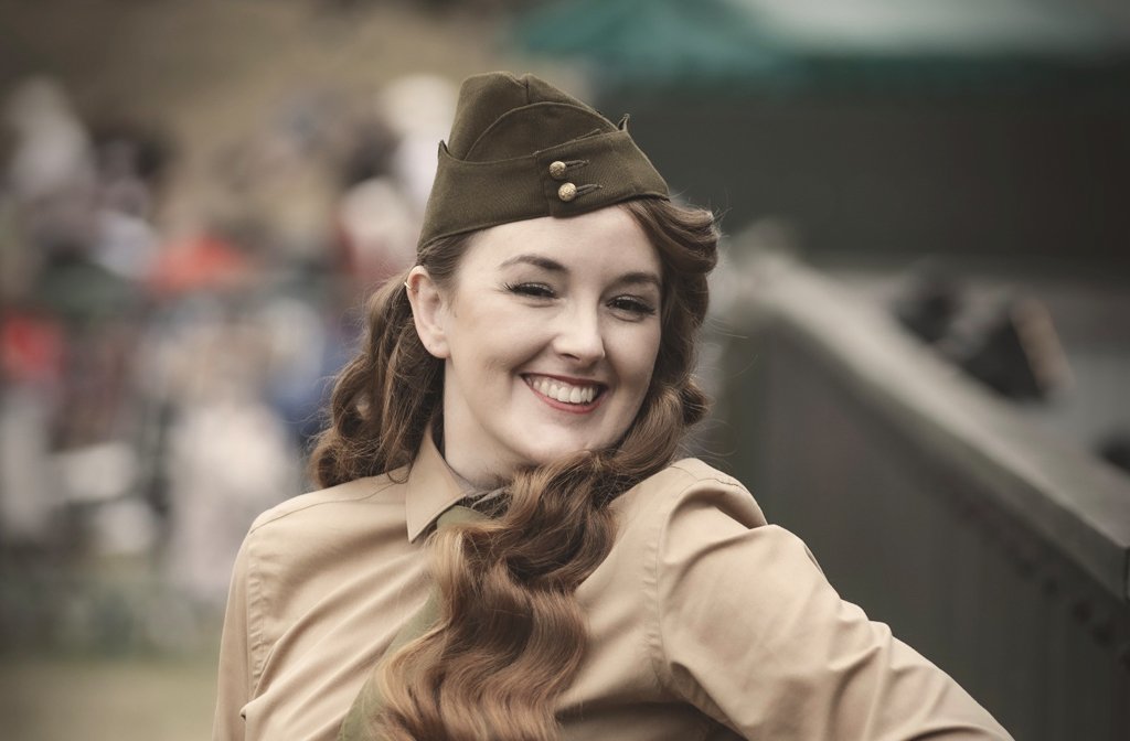 Woman in WWII military uniform. Image Twinwood