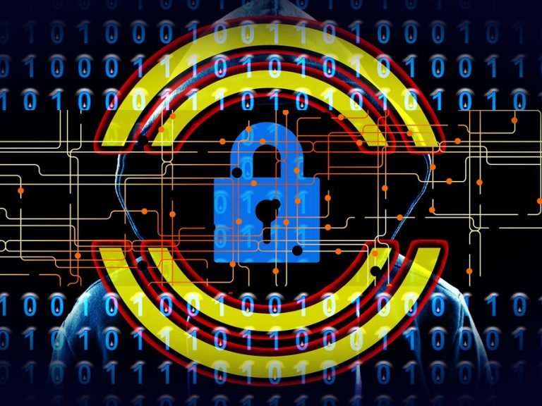 A graphic of a padlock surrounded by computer code to illustrate cyber security