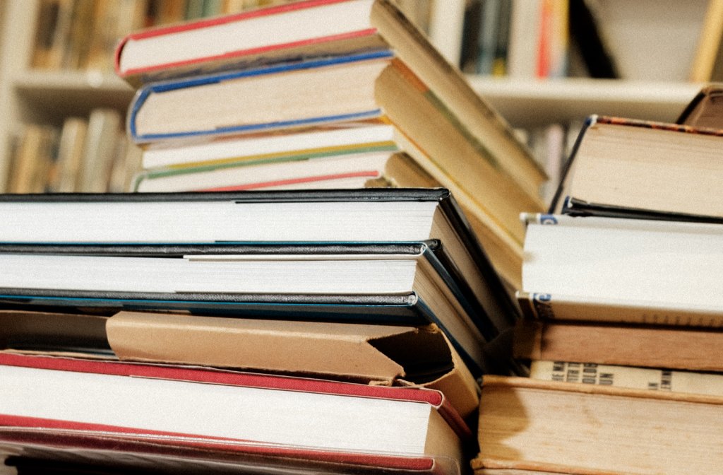 A pile of books at The Eagle Bookshop on St Peter's Street in Bedford. Image Cameron Scrimgeour
